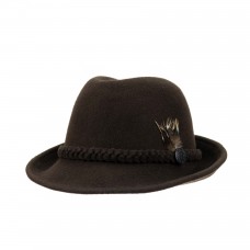 Тирольская шляпа фетровая с пером коричневая
