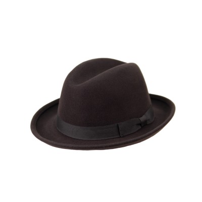 Шляпа Хомбург коричневая из фетра с низкой тульей